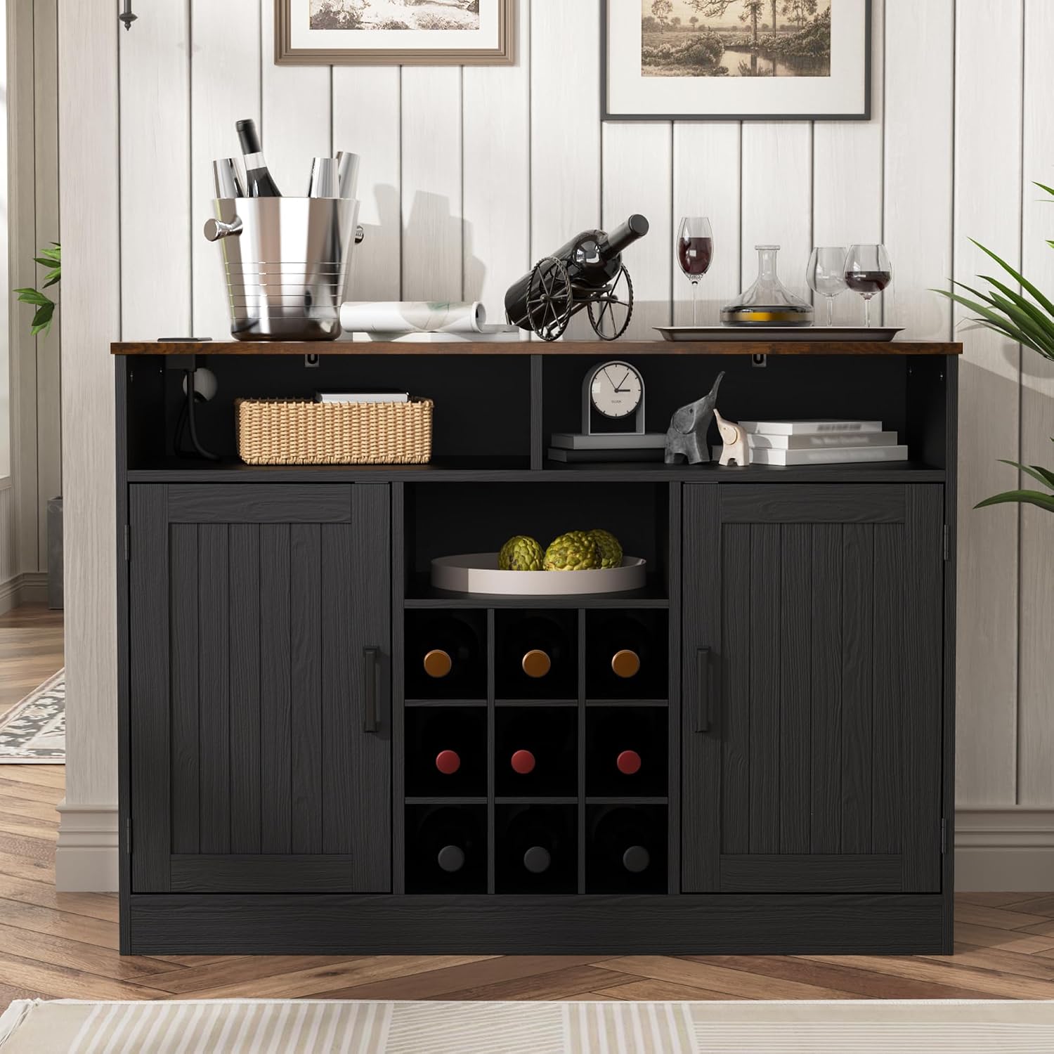 Antique Black Wine Storage Sideboard