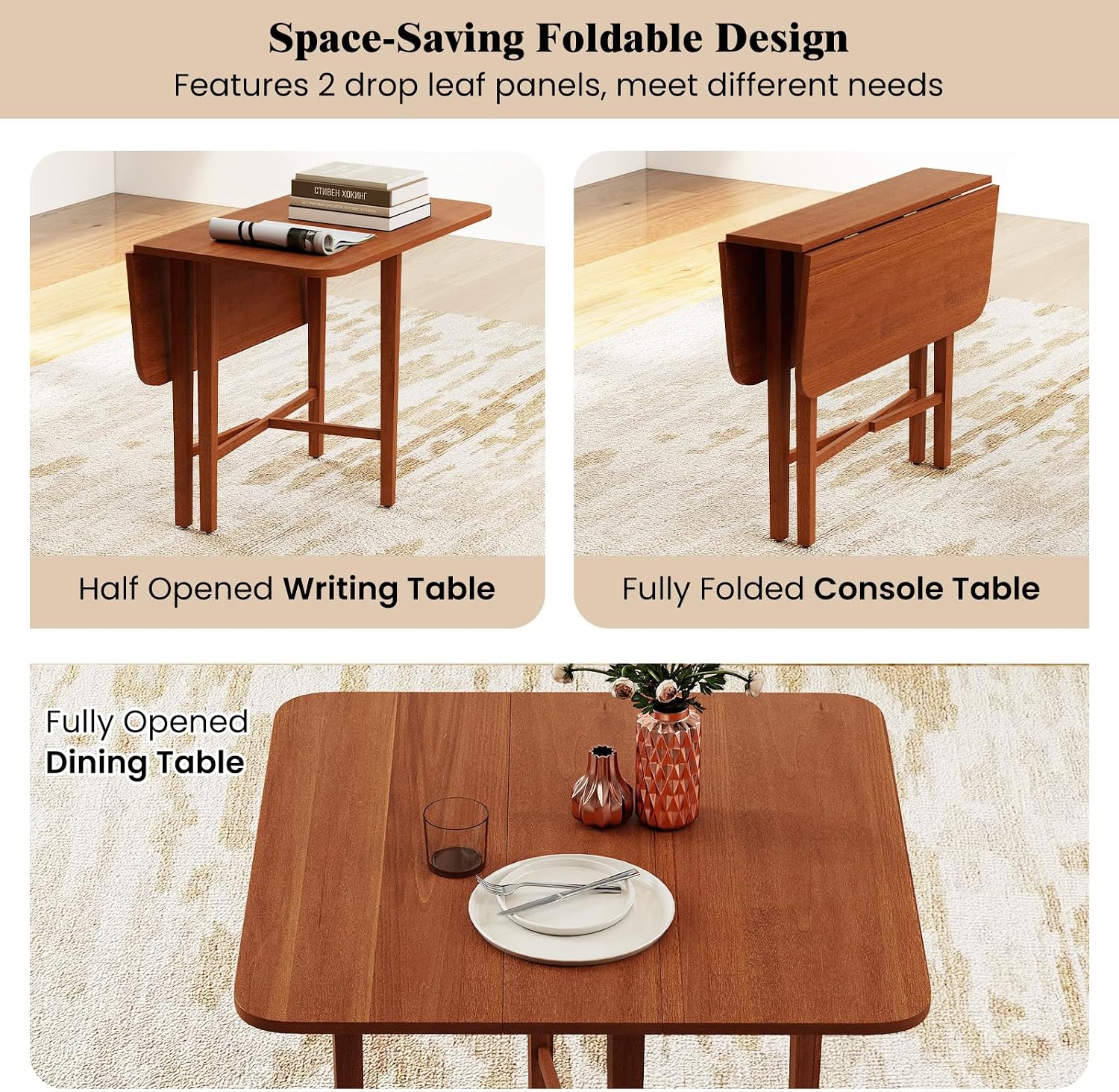 Walnut Square Drop Leaf Dining Table