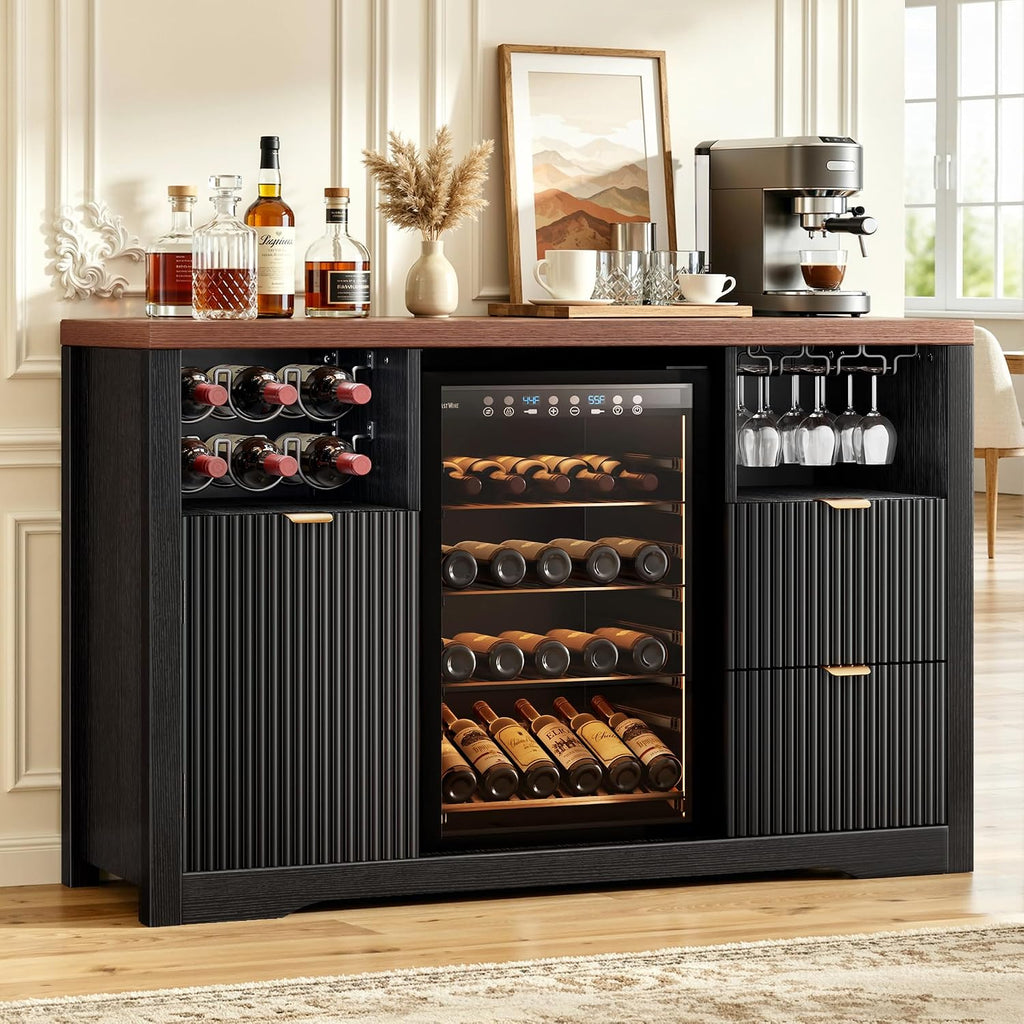 Black Fluted Wine Bar Sideboard