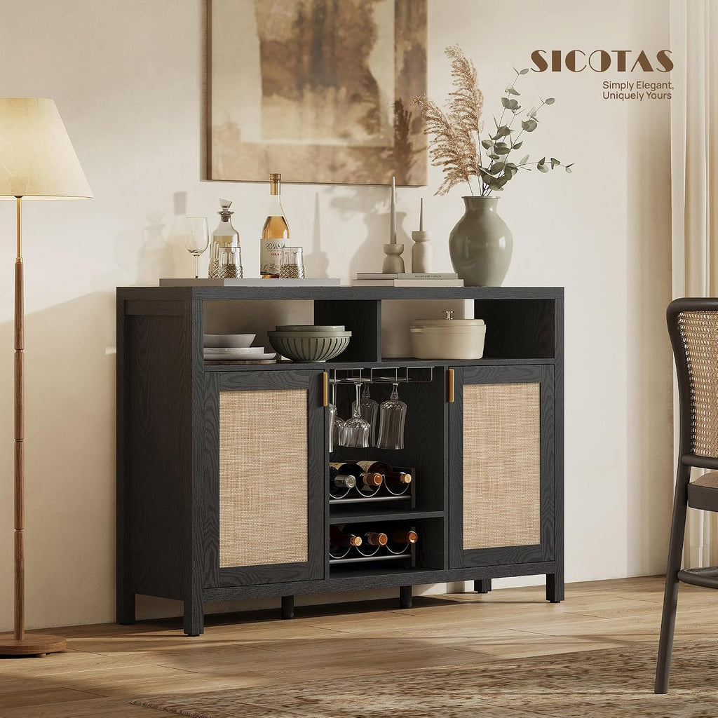 Black Oak Rattan Bar Sideboard