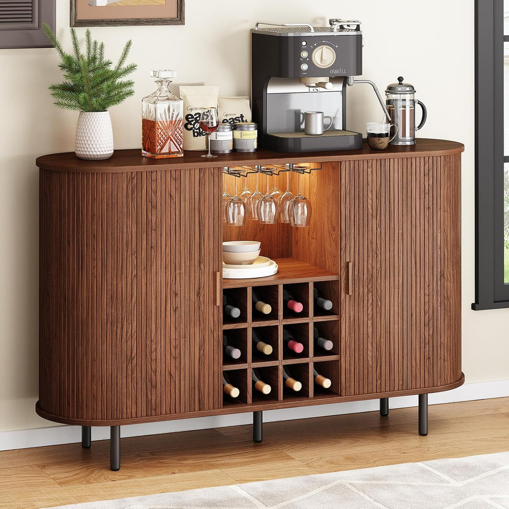 Walnut Fluted LED Wine Sideboard