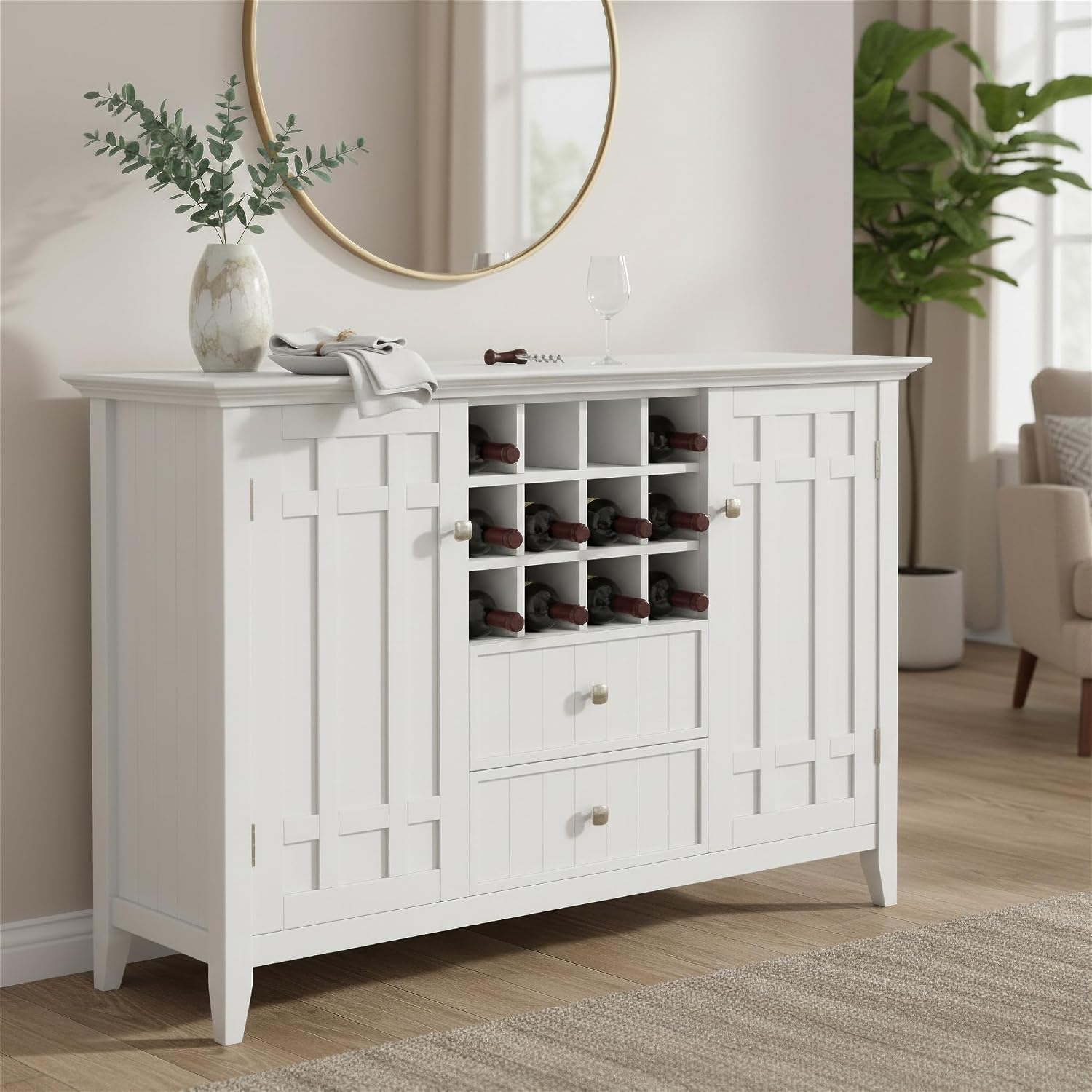 White Wood Wine Storage Sideboard