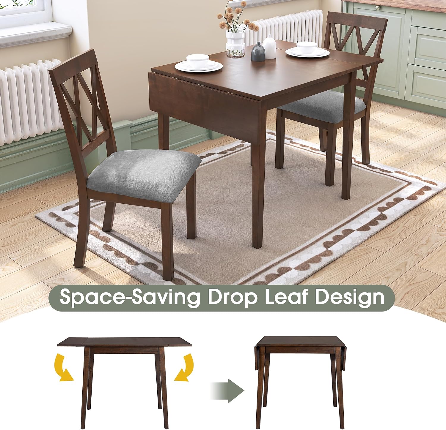 Brown Extendable Drop Leaf Dining Table