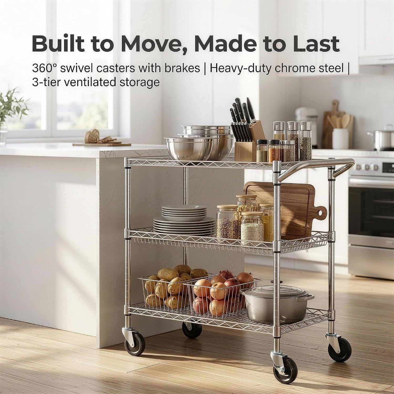 3-Tier Steel Rolling Utility Cart