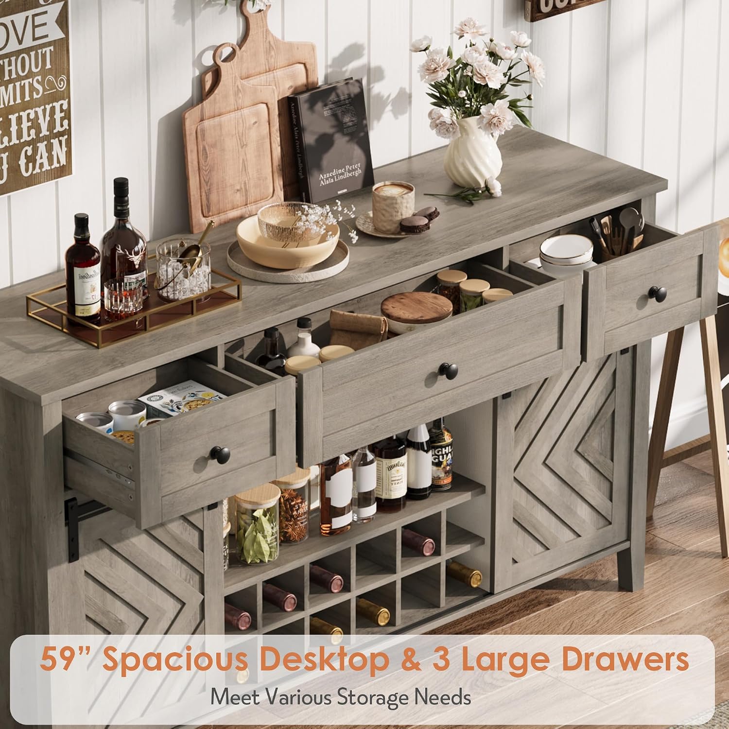 Vintage Barn Door Wine Sideboard