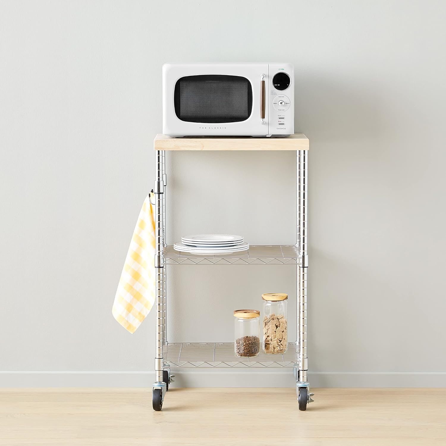 Chrome Wood Rolling Kitchen Cart
