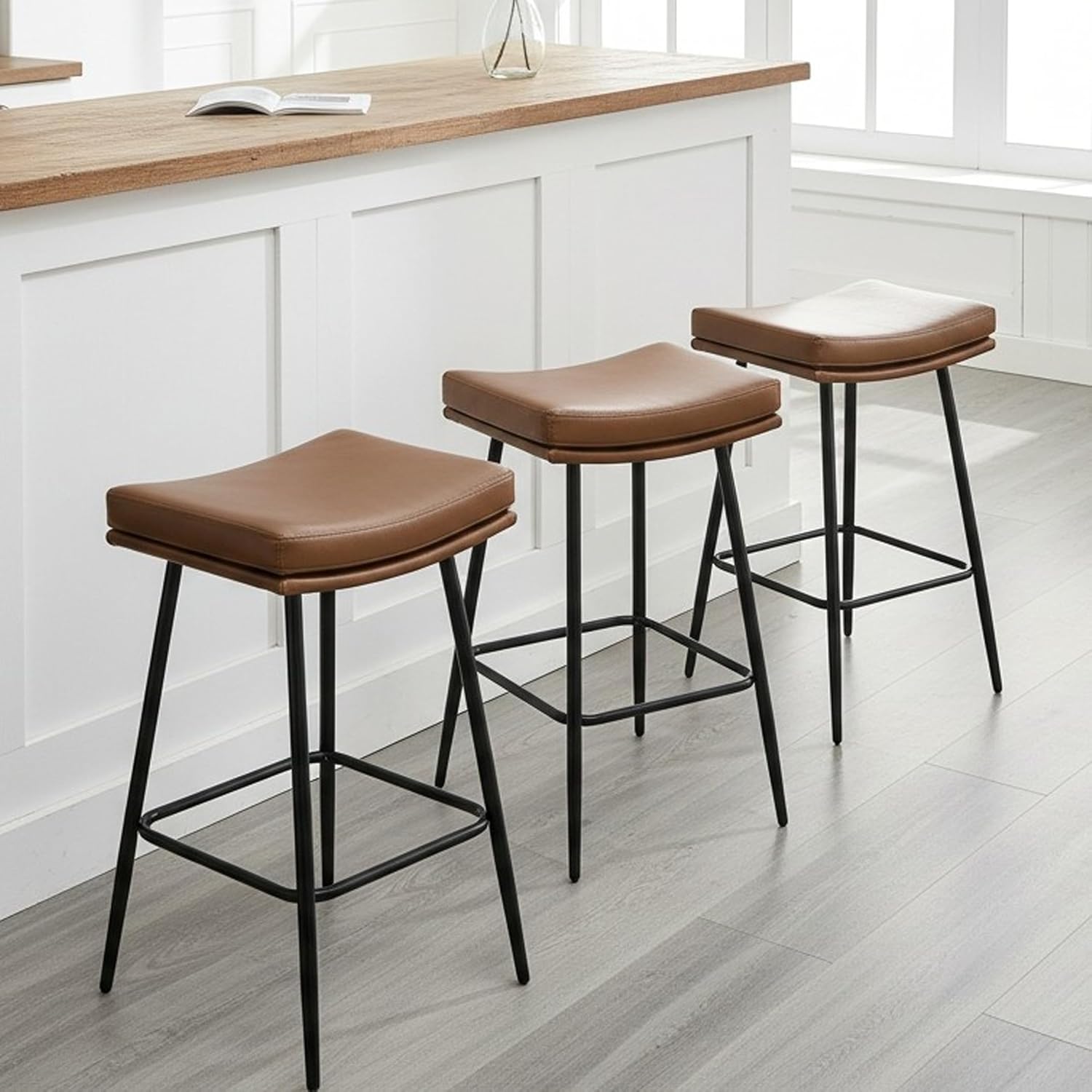 Brown Leather Saddle Counter Stools