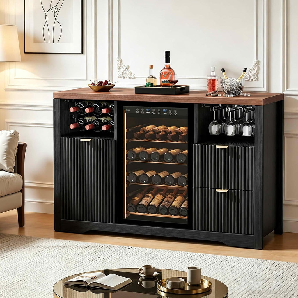 Black Fluted Wine Bar Sideboard