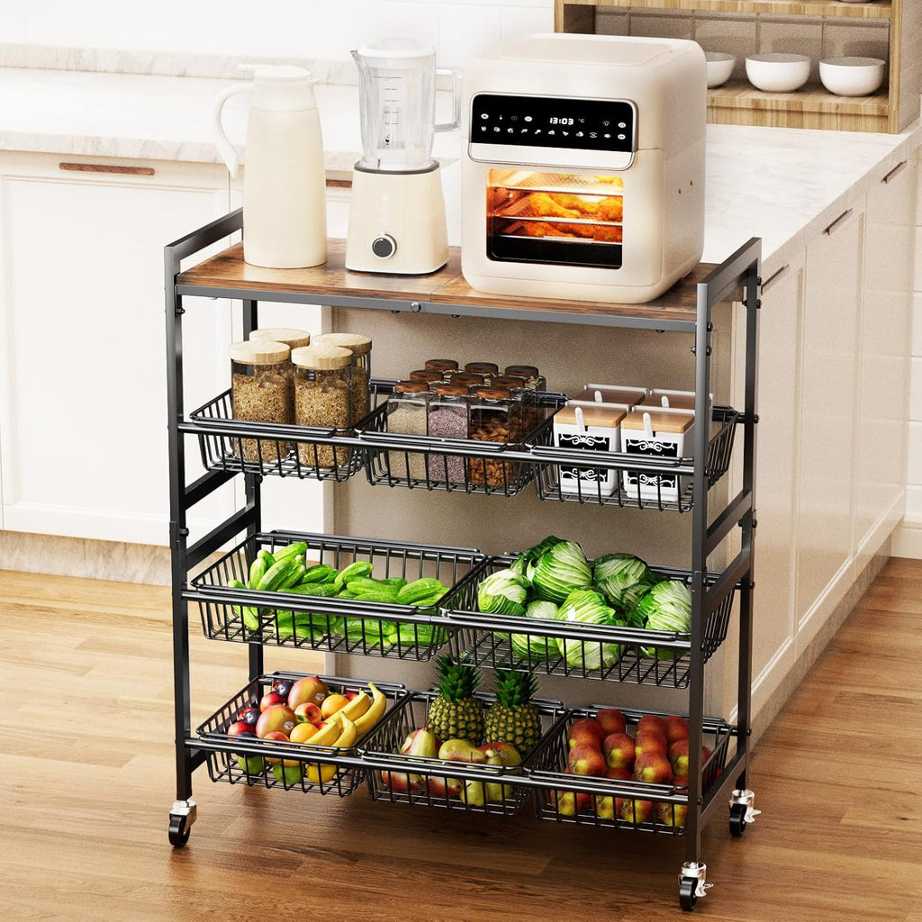 4-Tier Wood Top Rolling Kitchen Cart