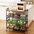 4-Tier Wood Top Rolling Kitchen Cart