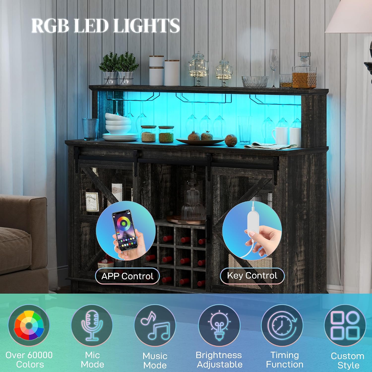 Dark Brown LED Wine Bar Sideboard