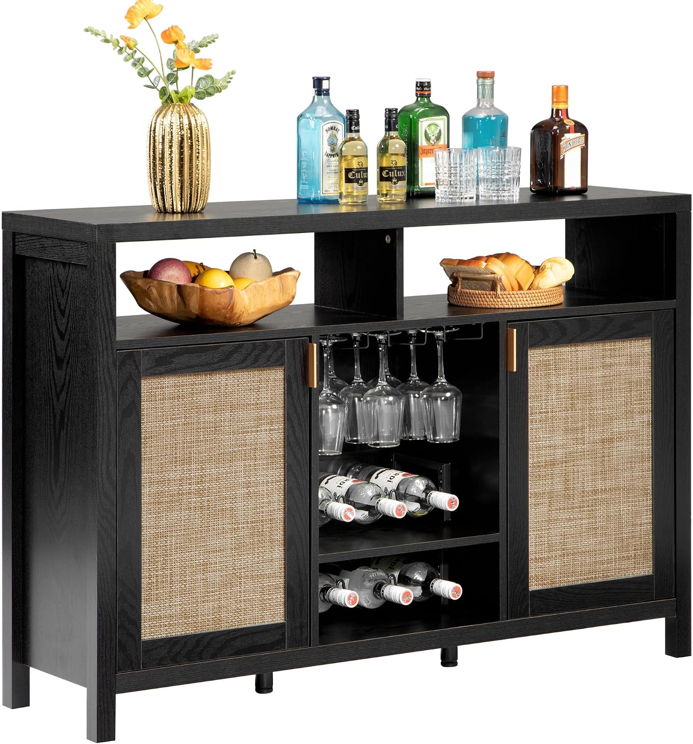 Black Oak Rattan Bar Sideboard