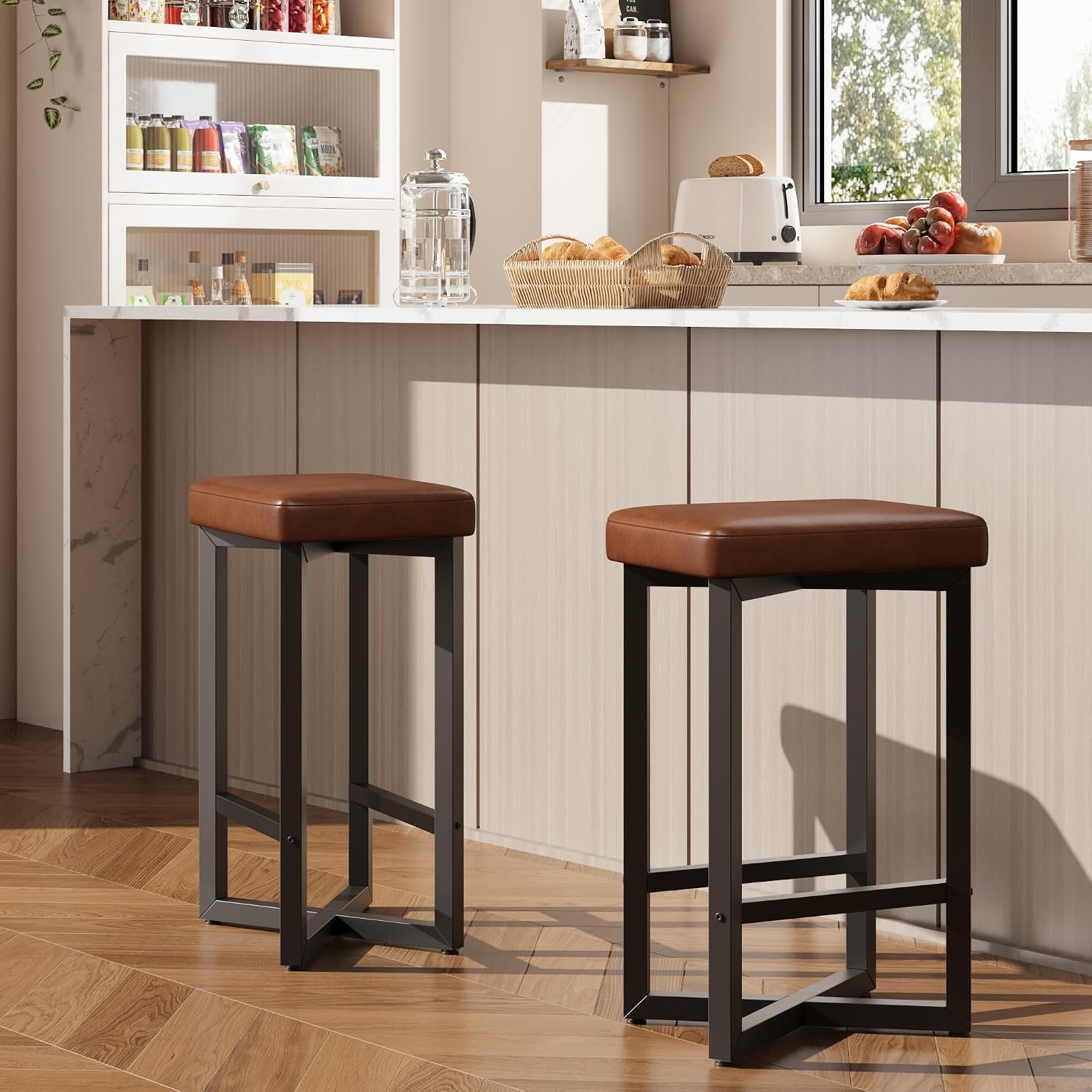 Brown X Frame Counter Bar Stools