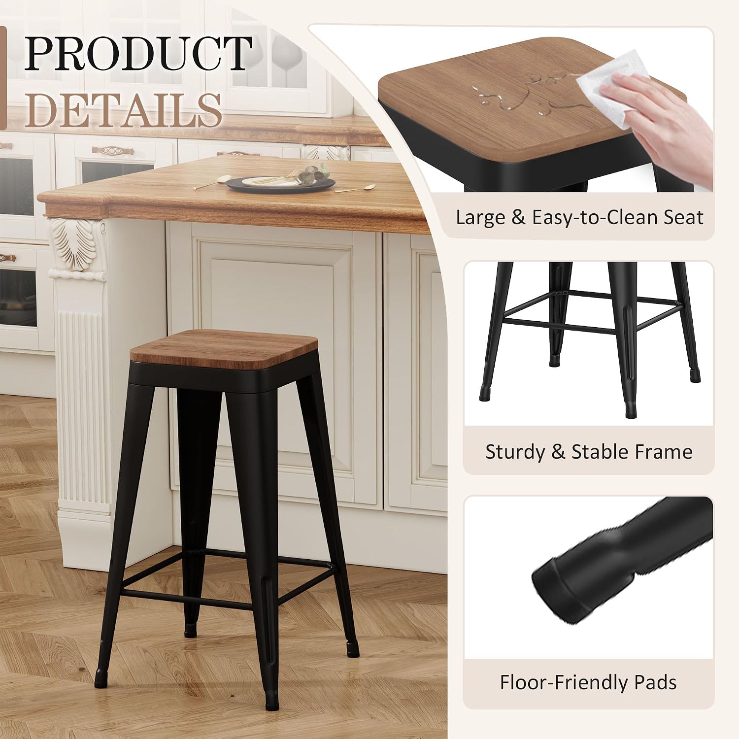 Black Wood Stackable Counter Stools