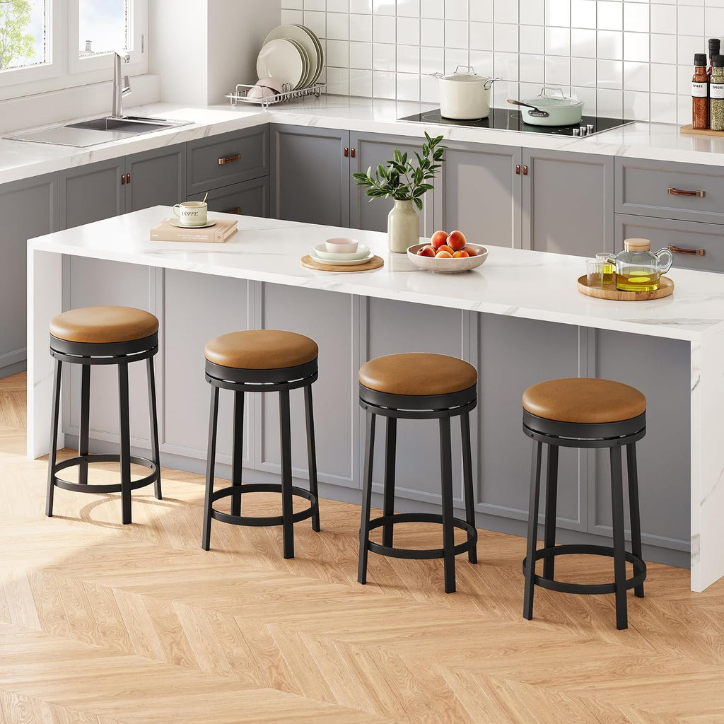 Brown Round Swivel Counter Stools