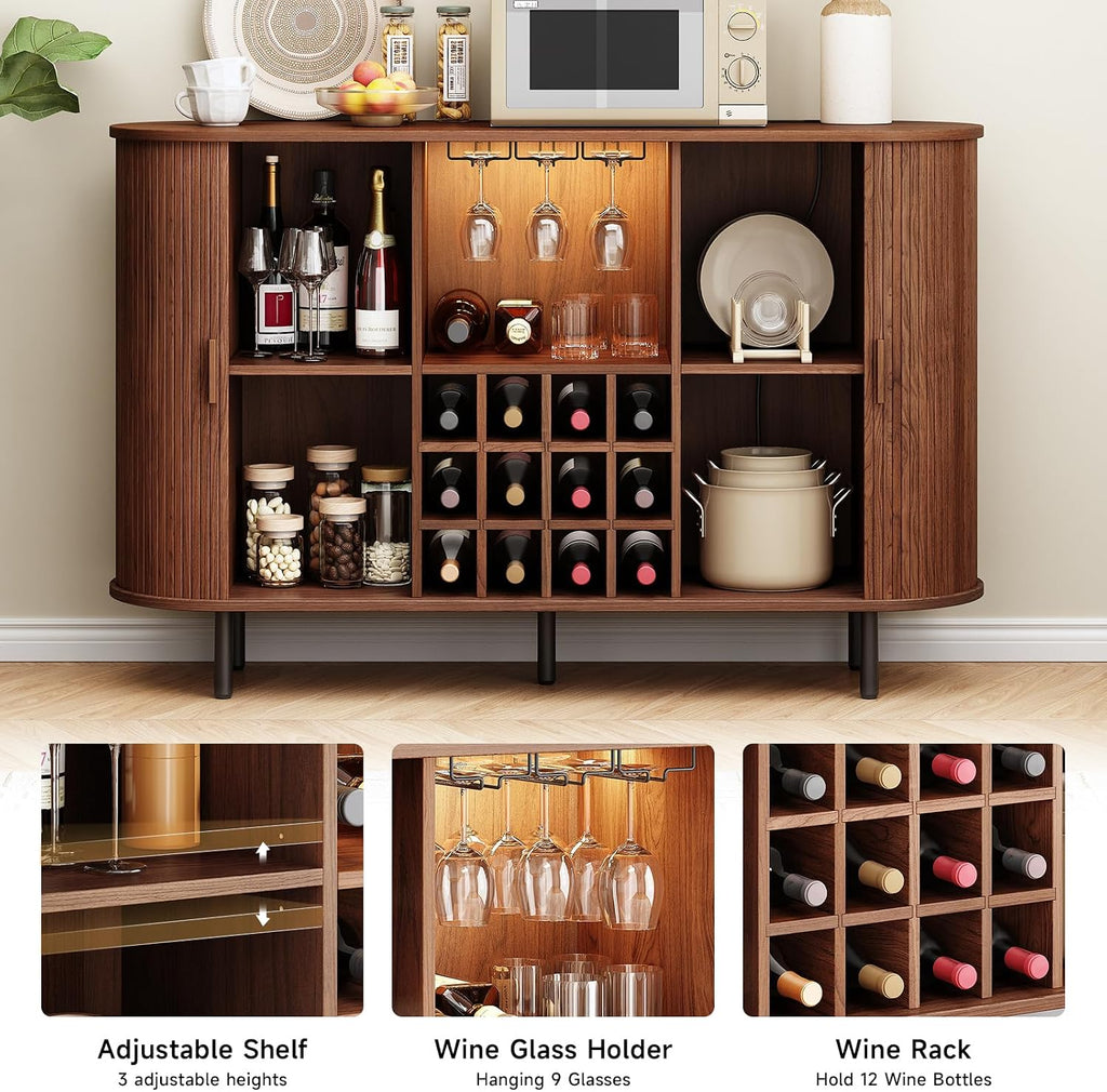 Walnut Fluted LED Wine Sideboard
