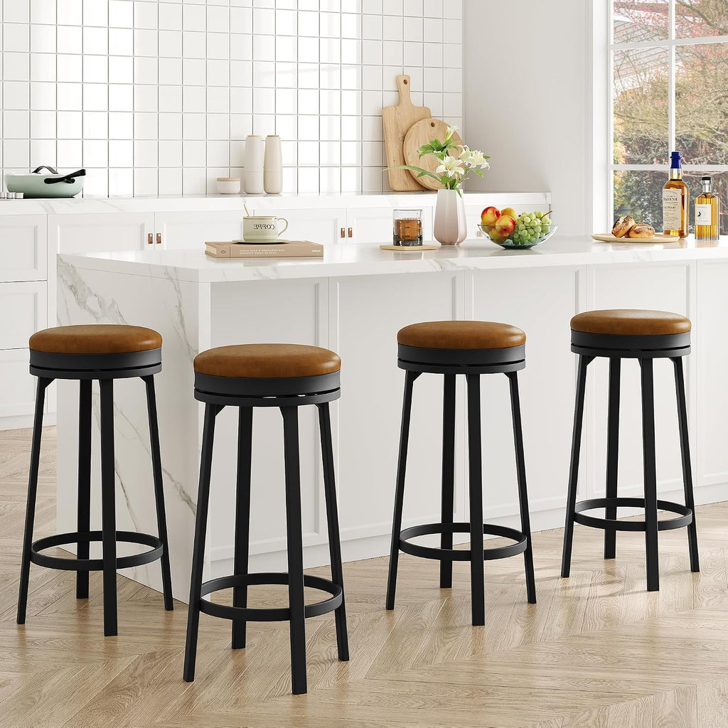 Brown Round Swivel Bar Stools