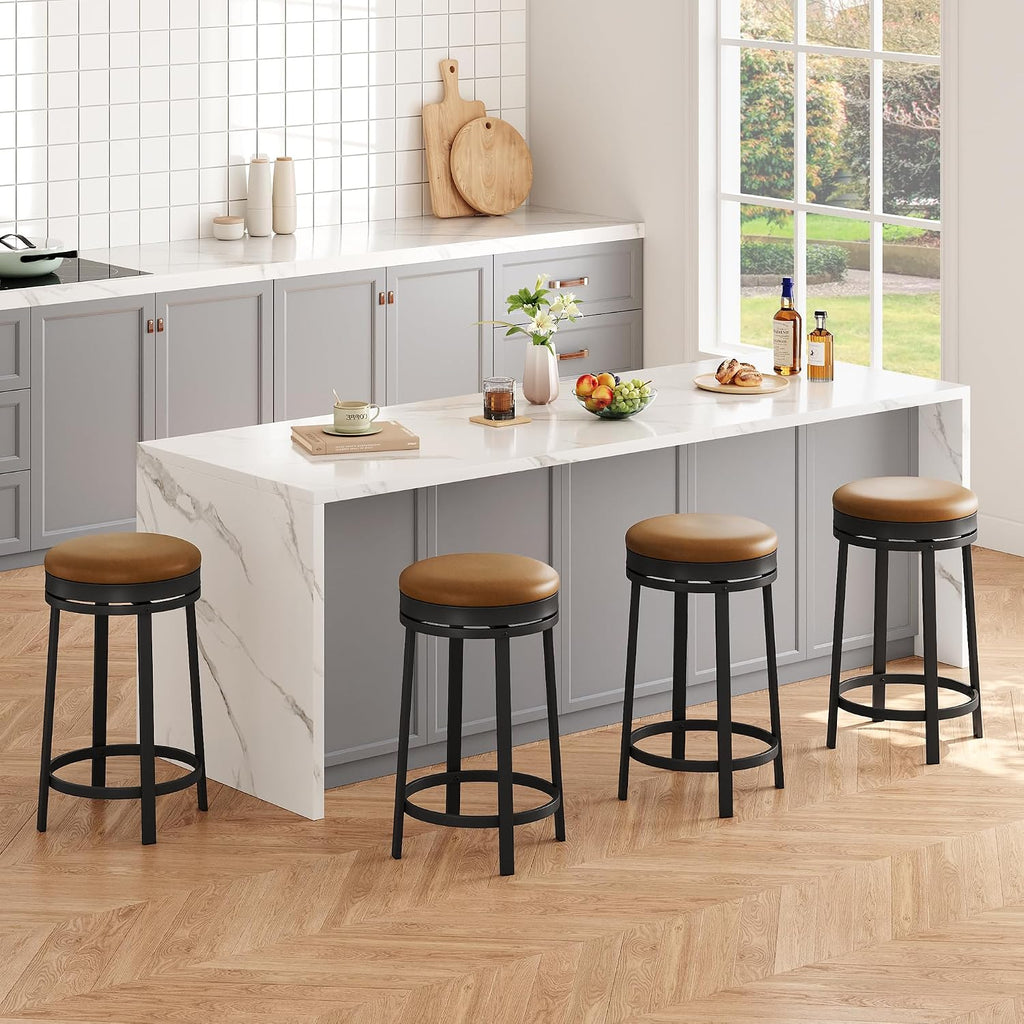 Brown Round Swivel Counter Stools