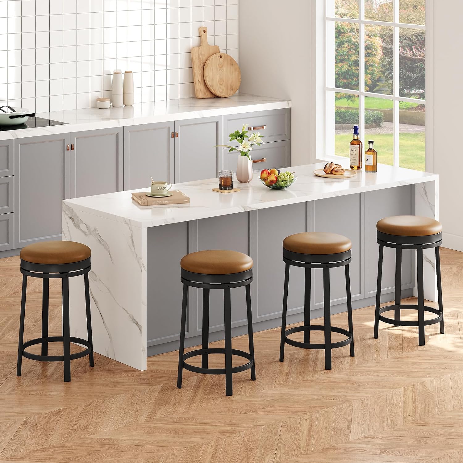 Brown Round Swivel Counter Stools