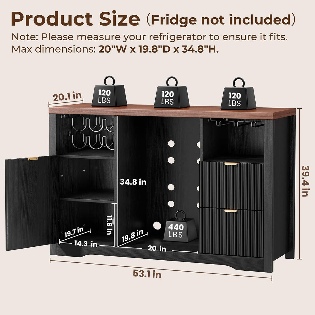 Black Fluted Wine Bar Sideboard