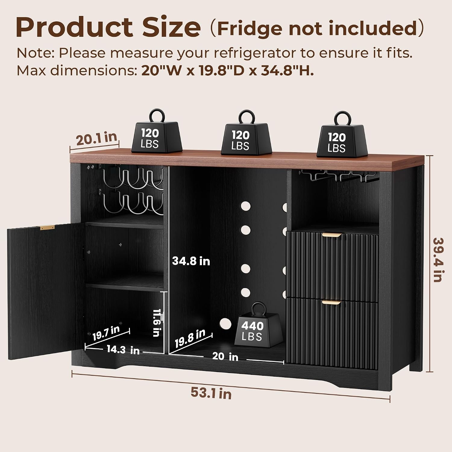 Black Fluted Wine Bar Sideboard