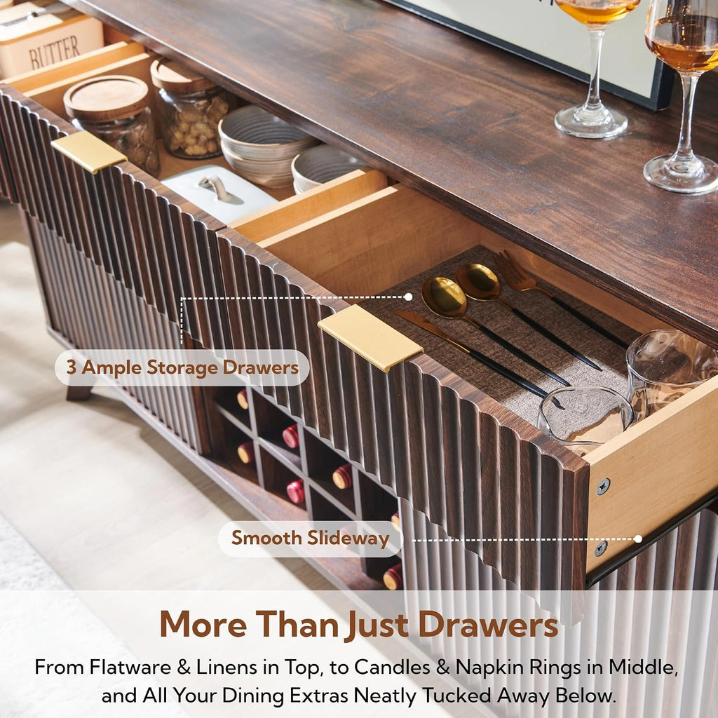 Dark Walnut Fluted Wine Sideboard