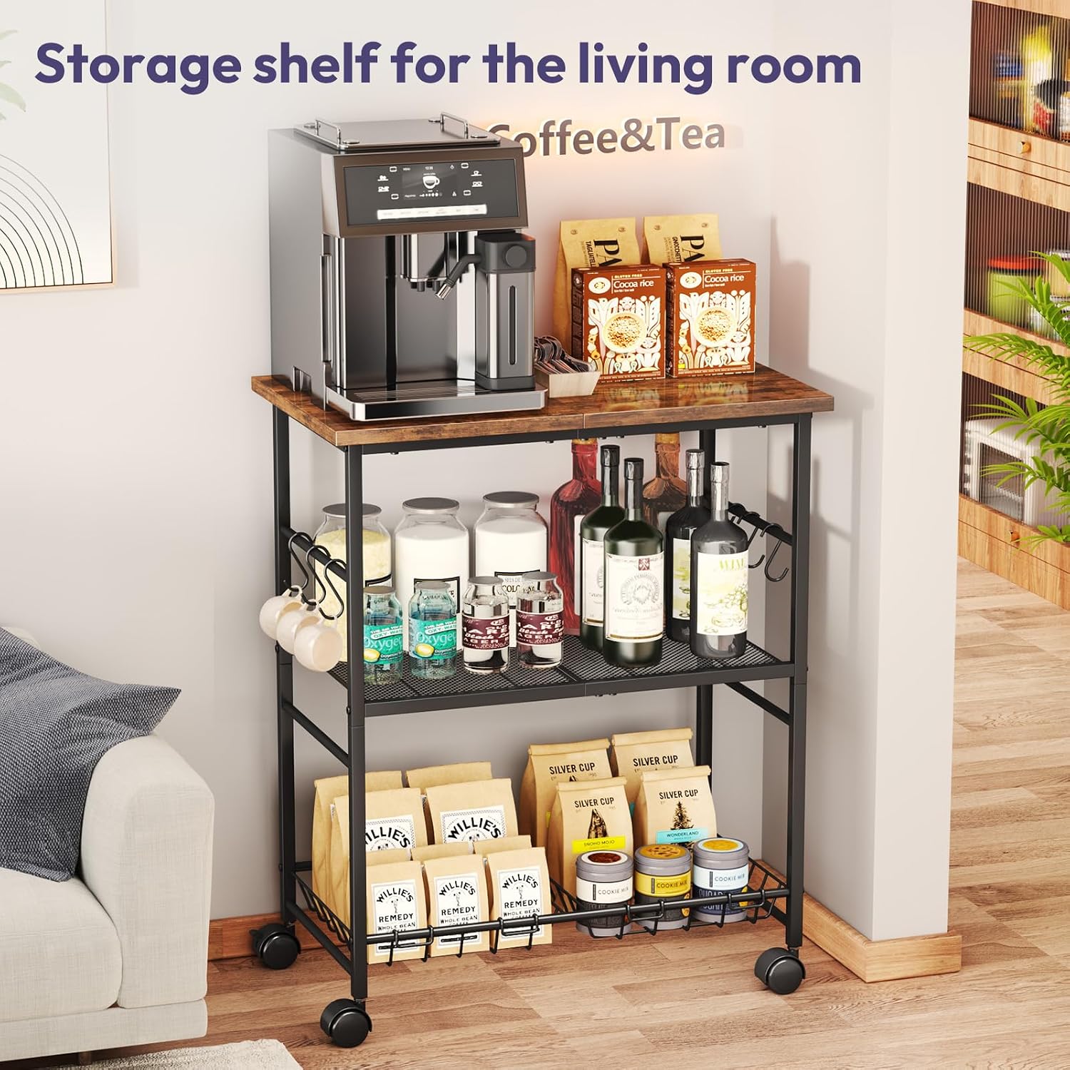 3-Tier Rolling Microwave Cart