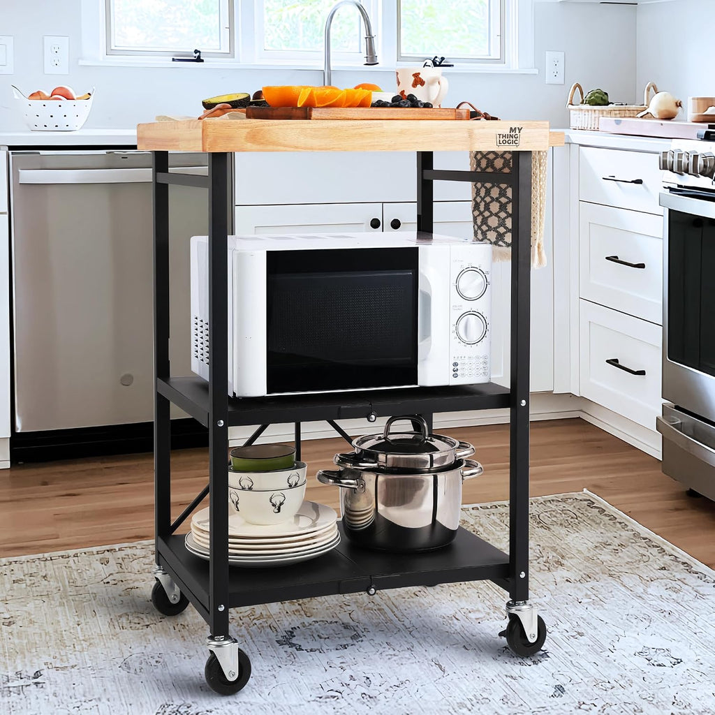 Foldable 3-Tier Kitchen Rolling Cart