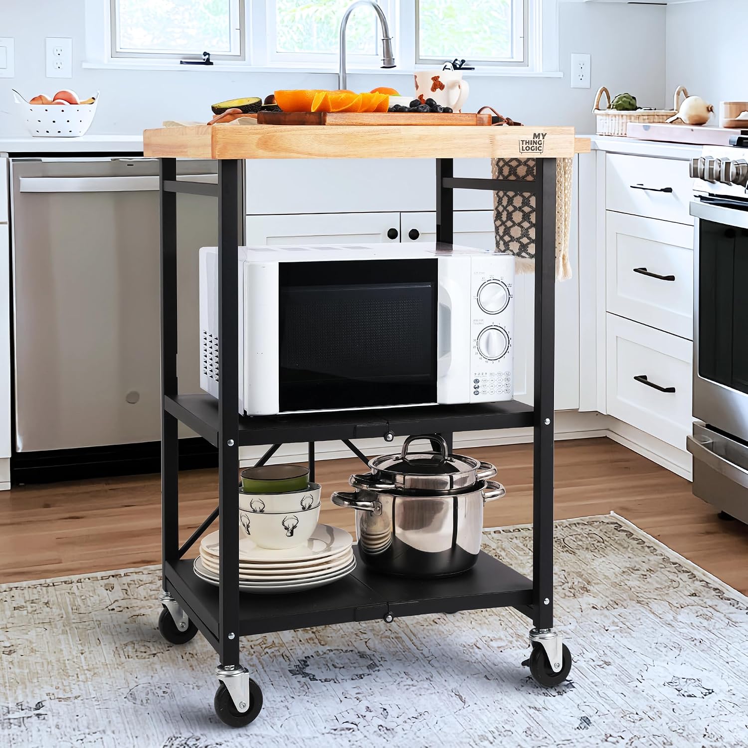 Foldable 3-Tier Kitchen Rolling Cart