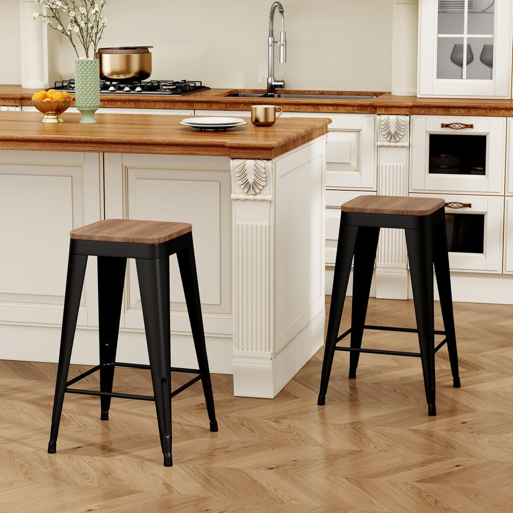 Black Wood Stackable Counter Stools