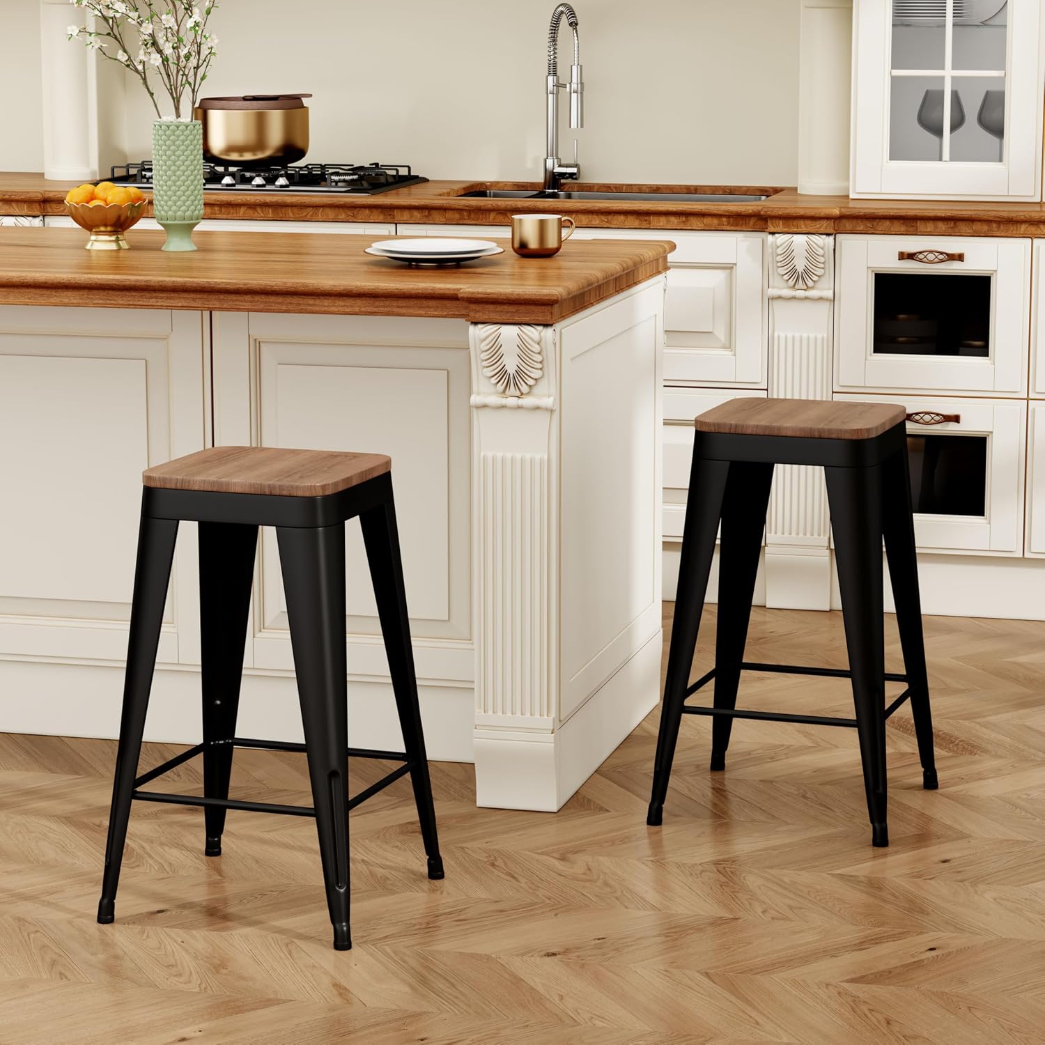 Black Wood Stackable Counter Stools