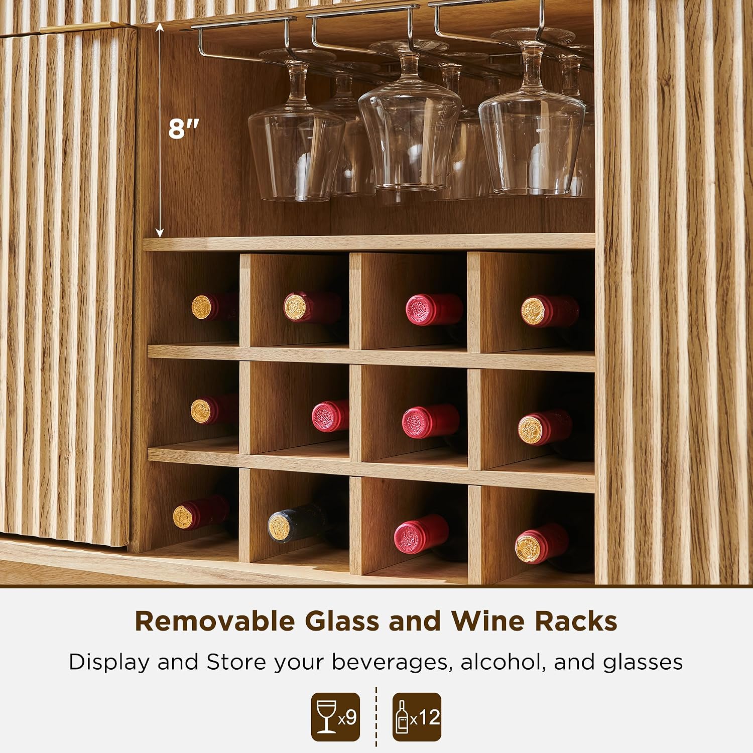 Oak Fluted Wine Bar Sideboard