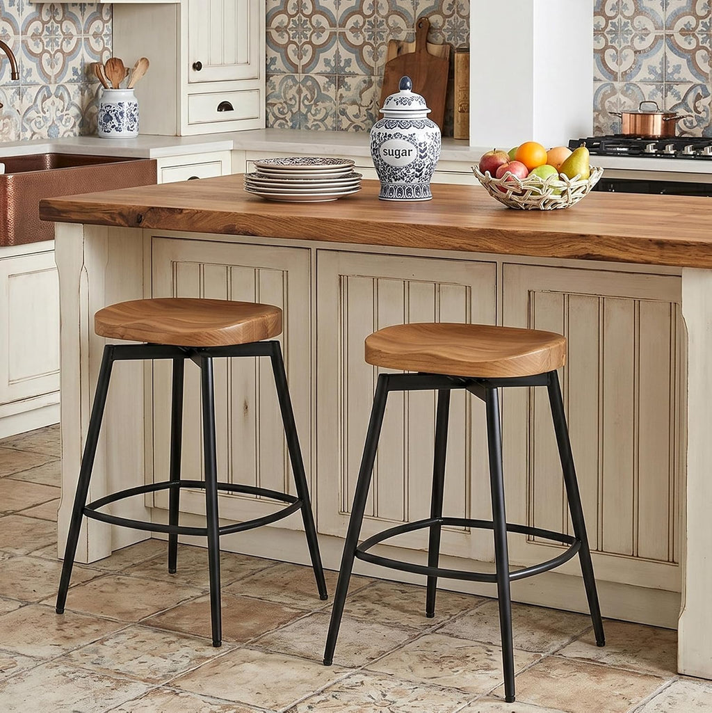Brown Swivel Saddle Bar Stools