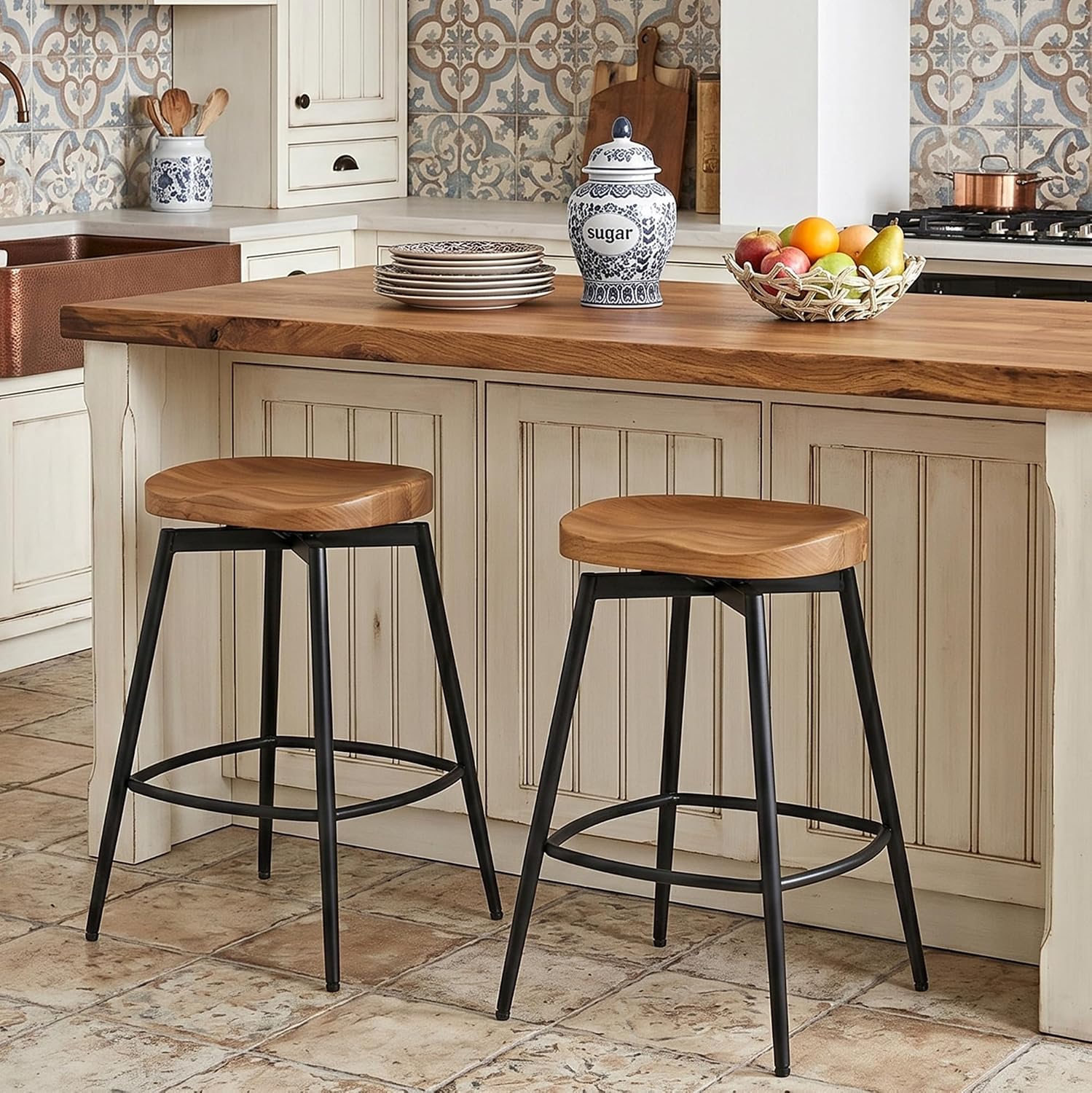 Brown Swivel Saddle Bar Stools