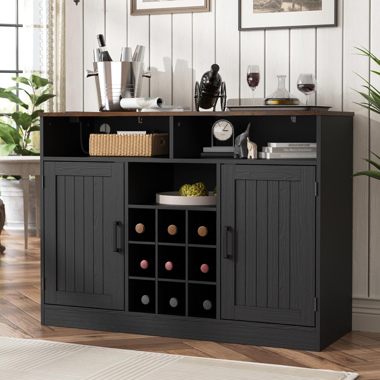 Antique Black Wine Storage Sideboard