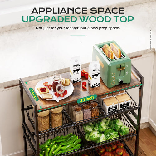 4-Tier Wood Top Rolling Kitchen Cart