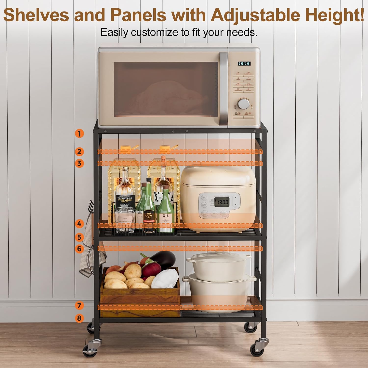 3-Tier Adjustable Rolling Kitchen Cart