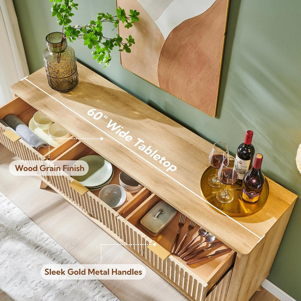 Oak Fluted Wine Bar Sideboard