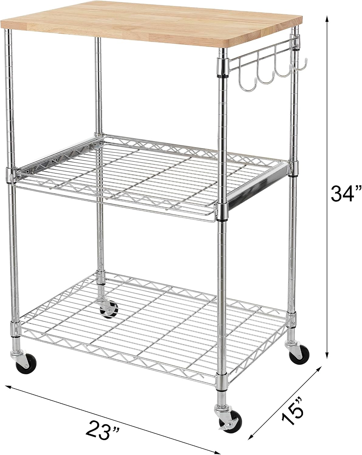 Chrome Oak Top Rolling Kitchen Cart