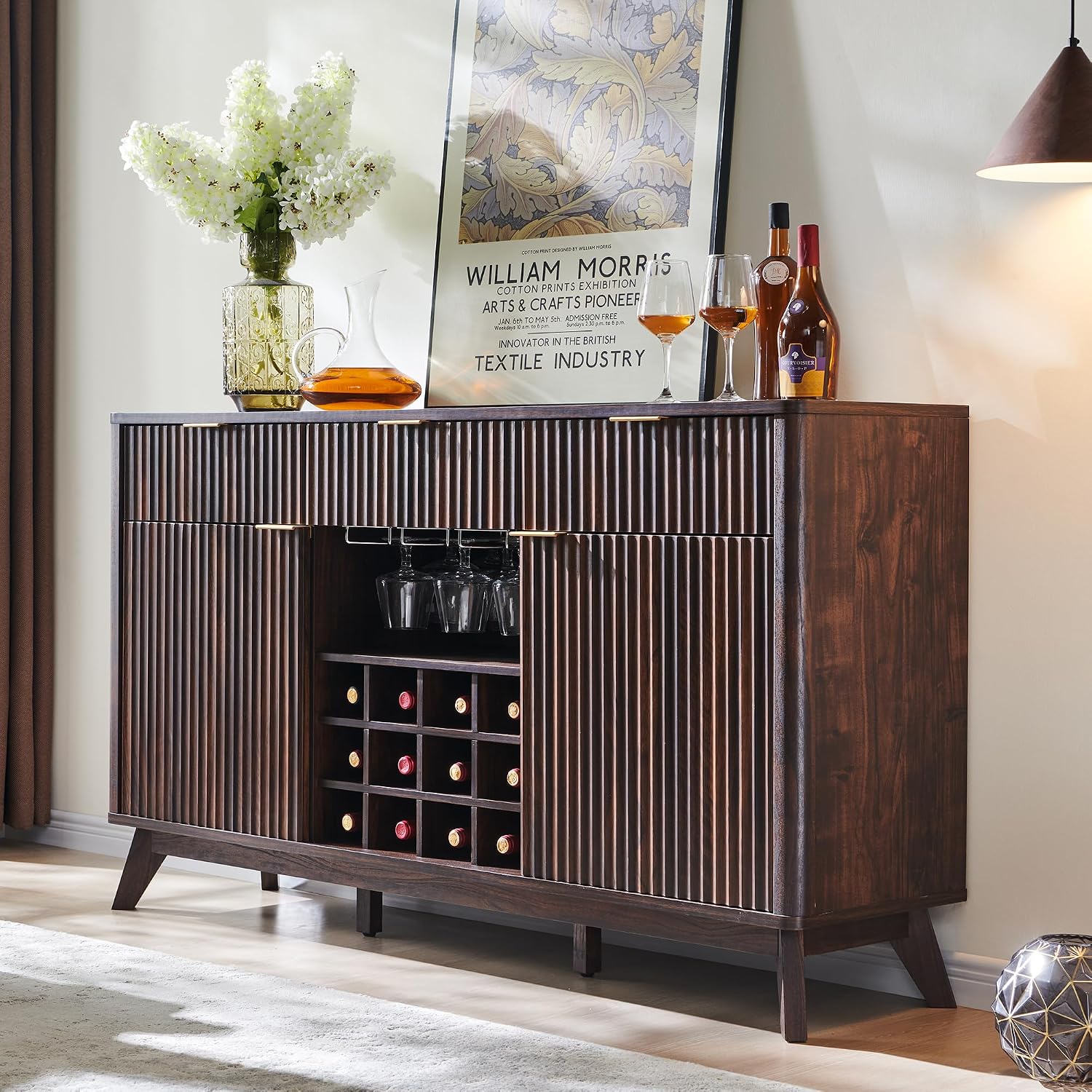 Dark Walnut Fluted Wine Sideboard