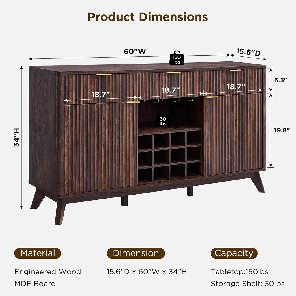 Dark Walnut Fluted Wine Sideboard