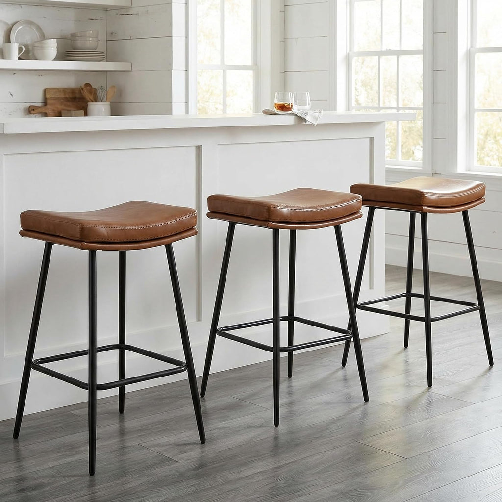 Brown Leather Saddle Counter Stools
