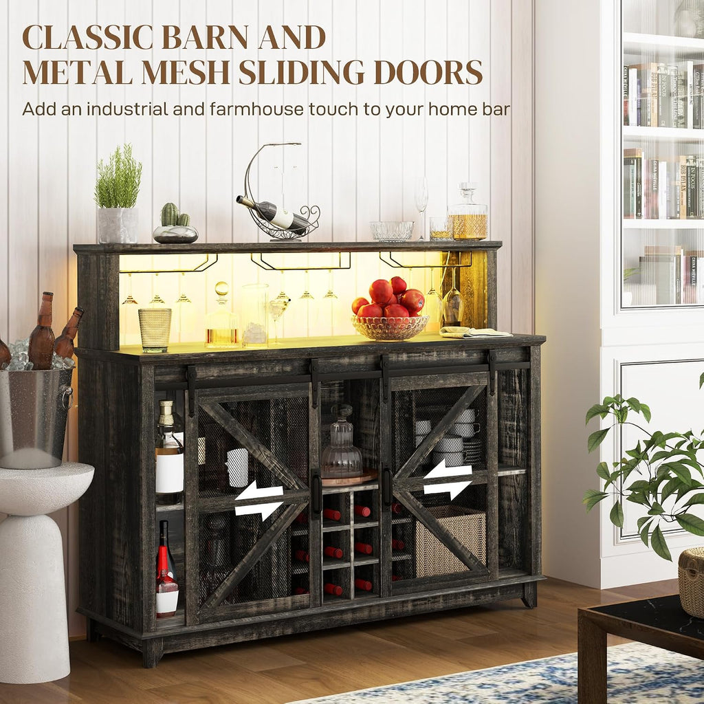 Dark Brown LED Wine Bar Sideboard