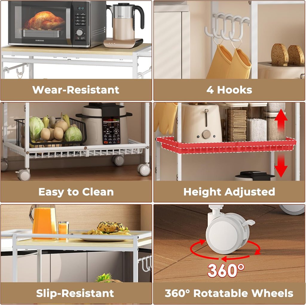 3-Tier White Rolling Kitchen Cart