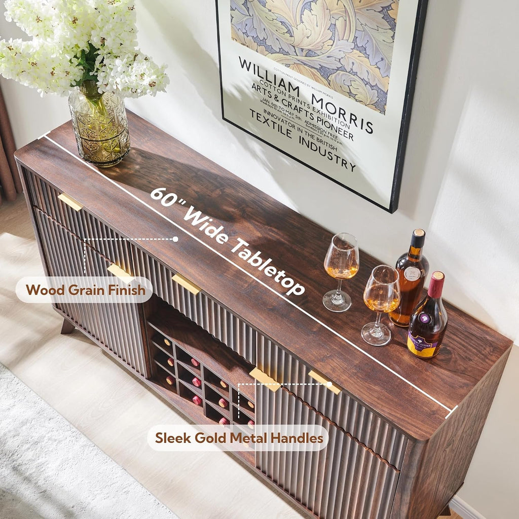 Dark Walnut Fluted Wine Sideboard