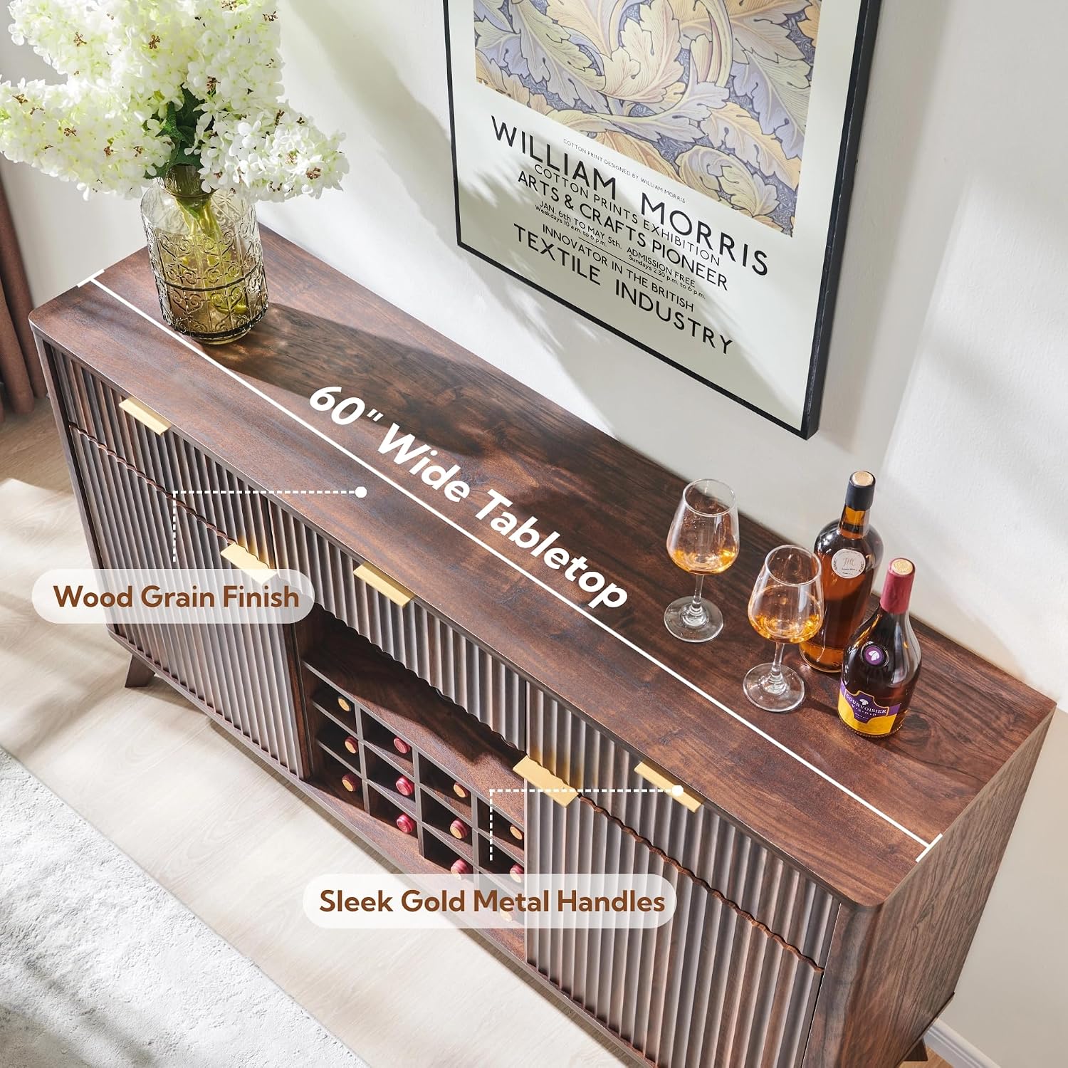 Dark Walnut Fluted Wine Sideboard