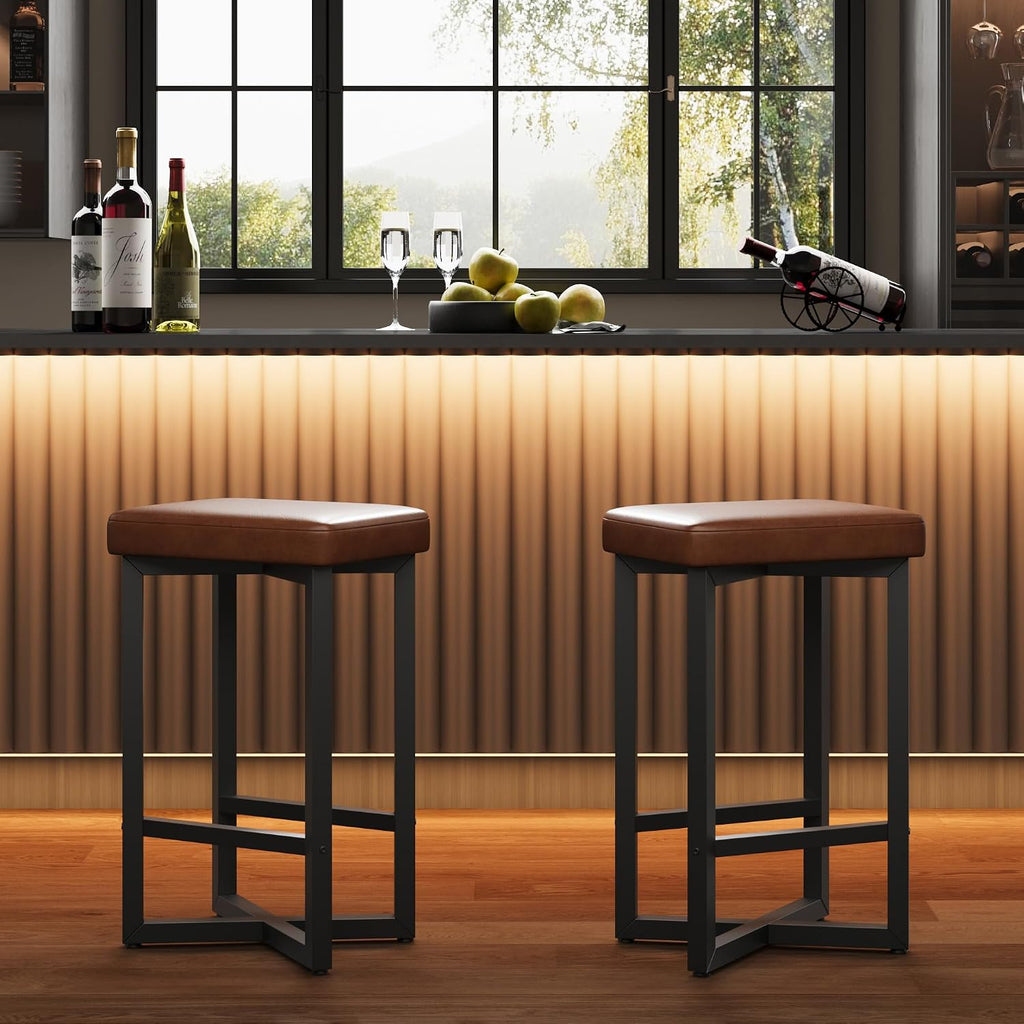 Brown X Frame Counter Bar Stools