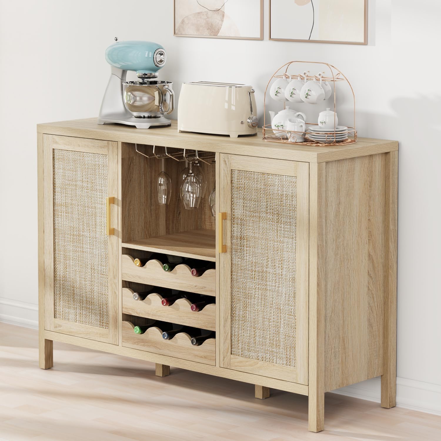 Rattan Oak Wine Bar Sideboard