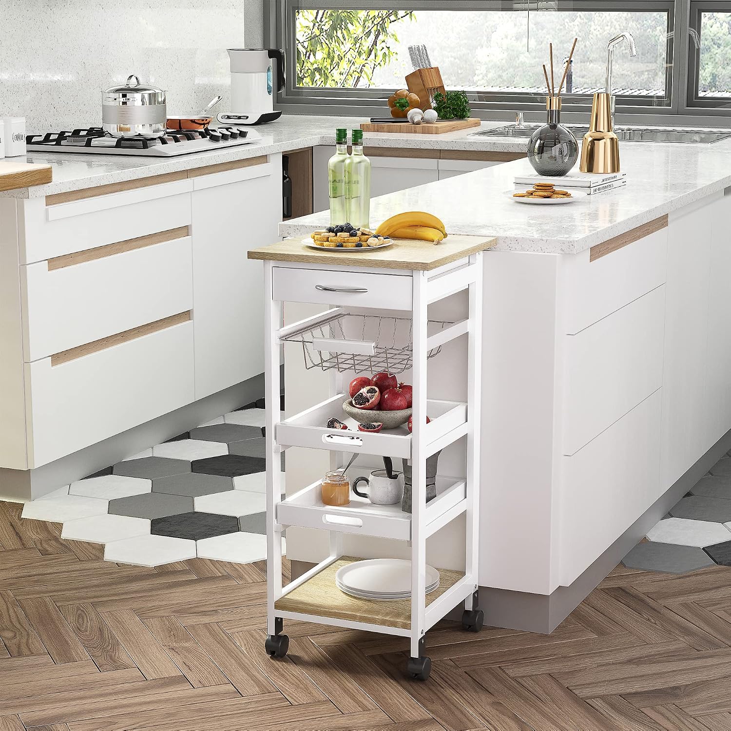 White Wood Mobile Kitchen Cart