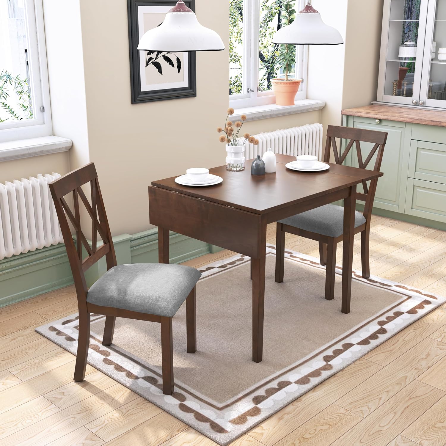 Brown Extendable Drop Leaf Dining Table
